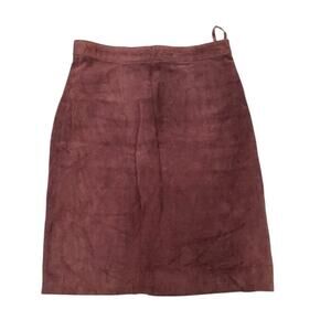 Women’s Vintage Paris Sport Club Brown Suede Leather Skirt Size 9/10